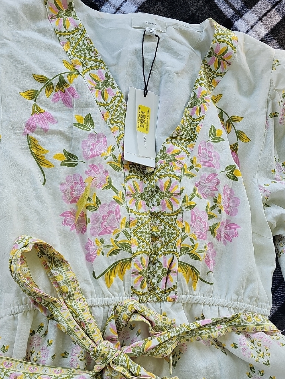 Ivory Floral Maxi Dress with Pink & Green Accents - Picture 3 of 7